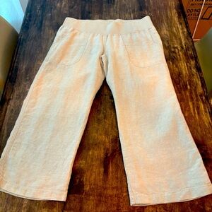 ALLEN ALLEN Cream Beige Linen Blend Wide Leg Capri Pull on Slacks! Excellent. Md